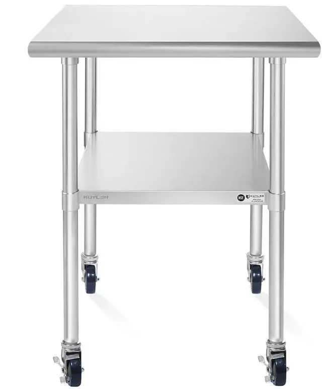 Alt view image 2 of 6 - KUTLER Stainless Steel Table with Caster Wheels 24" x 24", NSF Commercial Kitchen Prep and Work Table with Undershelf