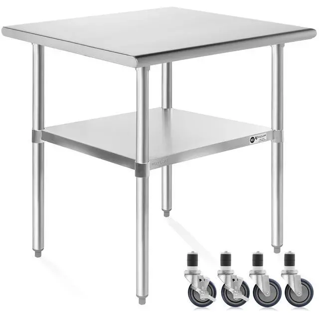 Main image of KUTLER Stainless Steel Table with Caster Wheels 24" x 30", NSF Commercial Kitchen Prep and Work Table with Undershelf
