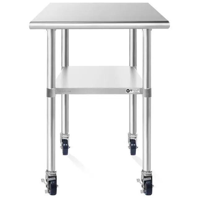 Alt view image 2 of 6 - KUTLER Stainless Steel Table with Caster Wheels 24" x 30", NSF Commercial Kitchen Prep and Work Table with Undershelf