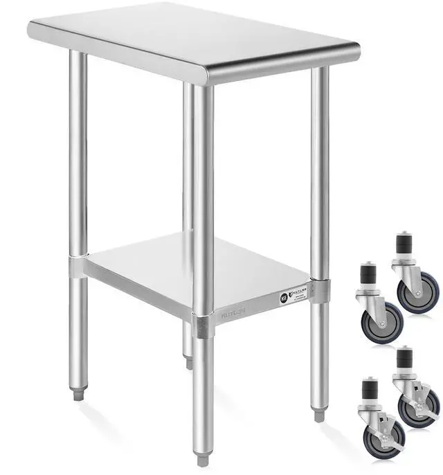 Main image of KUTLER Stainless Steel Table with Caster Wheels 30" x 12", NSF Commercial Kitchen Prep and Work Table with Undershelf