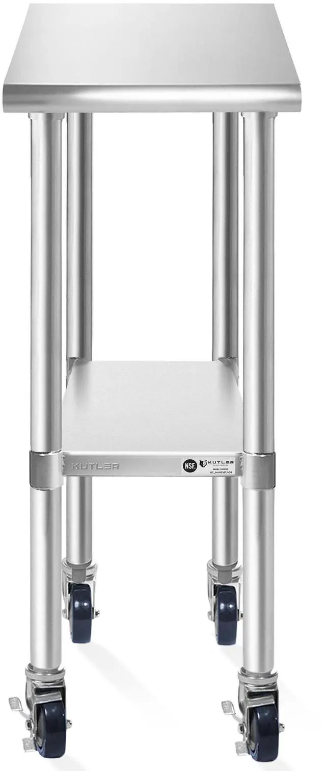 Alt view image 2 of 6 - KUTLER Stainless Steel Table with Caster Wheels 30" x 12", NSF Commercial Kitchen Prep and Work Table with Undershelf