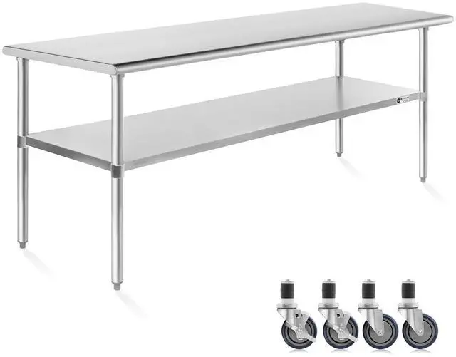 Main image of KUTLER Stainless Steel Table with Caster Wheels 30" x 72", NSF Commercial Kitchen Prep and Work Table with Undershelf