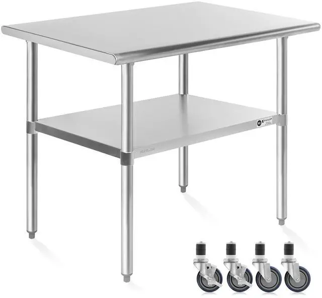 Main image of KUTLER Stainless Steel Table with Caster Wheels 30" x 48", NSF Commercial Kitchen Prep and Work Table with Undershelf