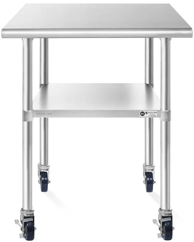 Alt view image 2 of 6 - KUTLER Stainless Steel Table with Caster Wheels 30" x 48", NSF Commercial Kitchen Prep and Work Table with Undershelf