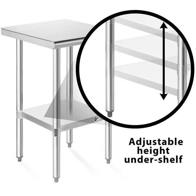 Alt view image 4 of 6 - KUTLER Stainless Steel Table 24" x 18", NSF Commercial Kitchen Prep and Work Table with Undershelf