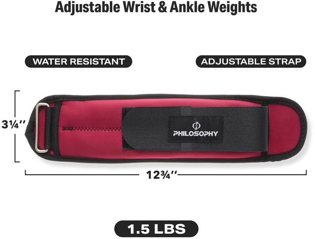 Alt view image 2 of 6 - Philosophy Gym Ankle/Wrist Weights Set, Men & Women, Adjustable Straps - 1.5 lb Each, 3 lb Total