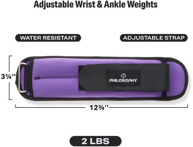 Alt view image 2 of 6 - Philosophy Gym Ankle/Wrist Weights Set, Men & Women, Adjustable Straps - 2 lb Each, 4 lb Total