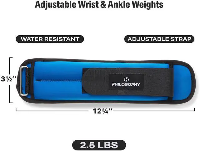 Alt view image 2 of 6 - Philosophy Gym Ankle/Wrist Weights Set, Men & Women, Adjustable Straps - 2.5 lb Each, 5 lb Total
