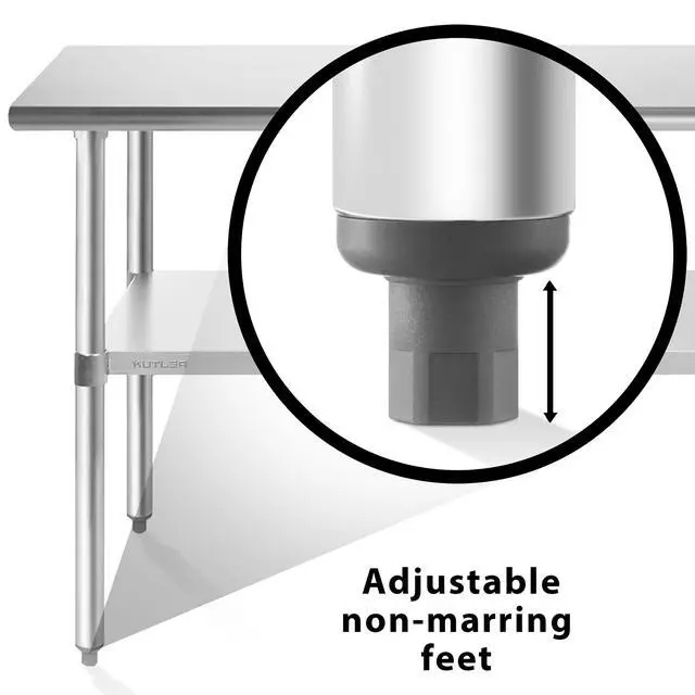 Alt view image 5 of 6 - KUTLER Stainless Steel Table 30" x 60", NSF Commercial Kitchen Prep and Work Table with Undershelf