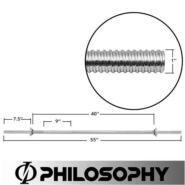 Alt view image 5 of 5 - Philosophy Gym 4.5 FT Standard Straight Barbell, Threaded 1" Weight Bar with Star Collars - Chrome
