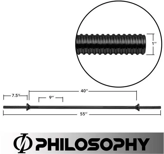 Alt view image 5 of 5 - Philosophy Gym 4.5 FT Standard Straight Barbell, Threaded 1" Weight Bar with Star Collars - Black