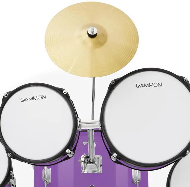 Alt view image 5 of 6 - Gammon Percussion 5-Piece Junior Starter Drum Kit with Cymbals, Hardware, Sticks, & Throne - Purple