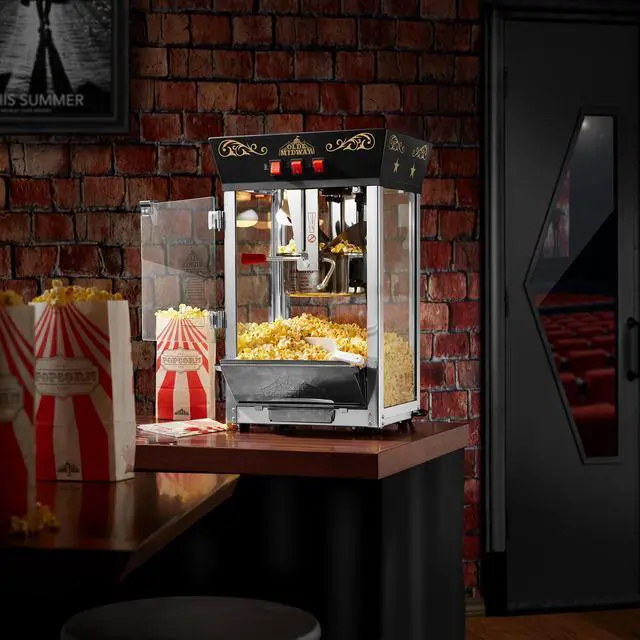 Alt view image 2 of 6 - Olde Midway Popcorn Machine Maker with 8-Ounce Kettle - Black, Vintage-Style Countertop Popper