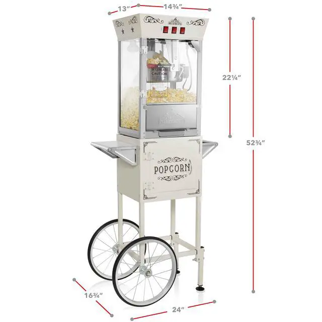 Alt view image 5 of 6 - Olde Midway Popcorn Machine Maker w/ Cart and 8-Ounce Kettle - Cream, Vintage-Style Popper on Wheels