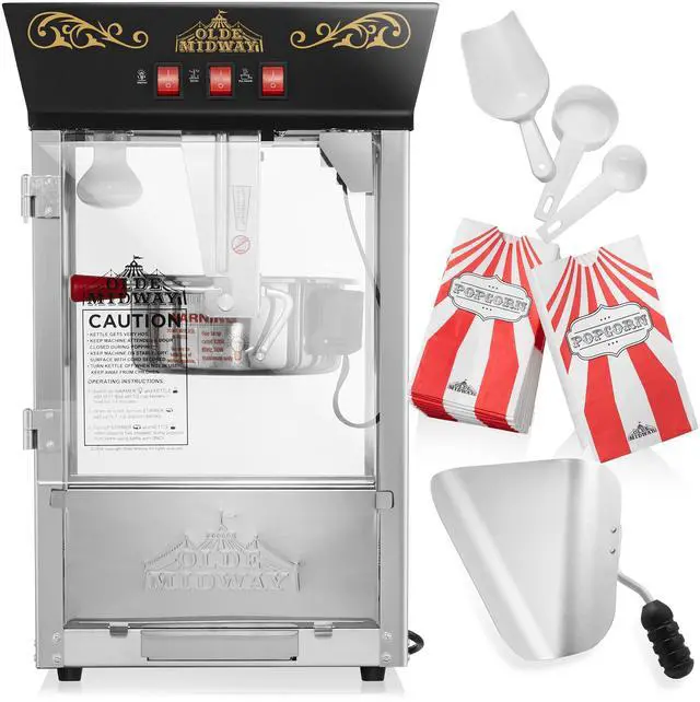 Alt view image 3 of 6 - Olde Midway Popcorn Machine Maker with 8-Ounce Kettle - Black, Vintage-Style Countertop Popper