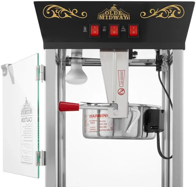 Alt view image 4 of 6 - Olde Midway Popcorn Machine Maker with 8-Ounce Kettle - Black, Vintage-Style Countertop Popper