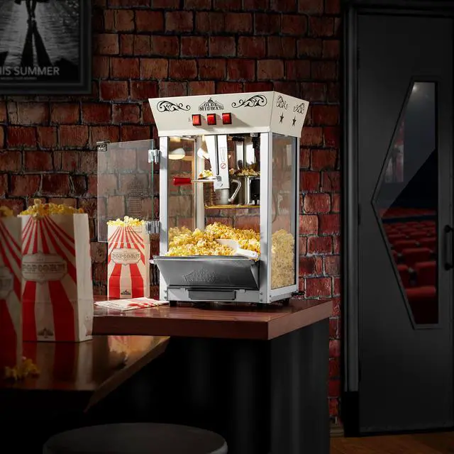 Alt view image 2 of 6 - Olde Midway Popcorn Machine Maker with 8-Ounce Kettle - Cream, Vintage-Style Countertop Popper