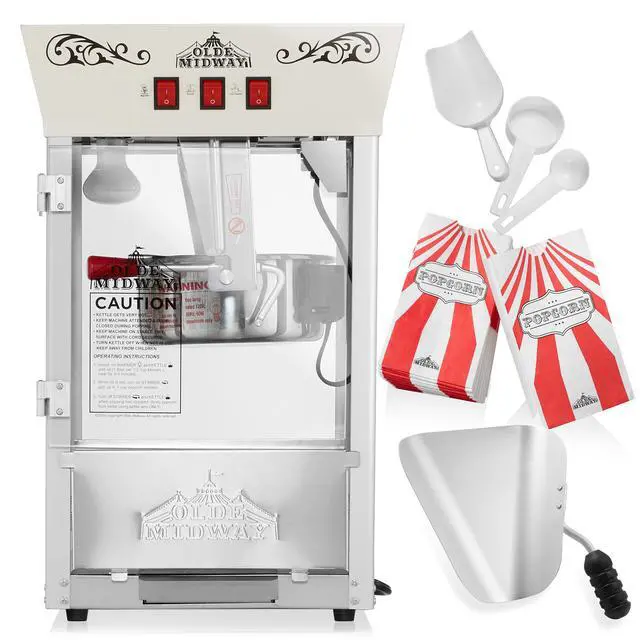 Alt view image 3 of 6 - Olde Midway Popcorn Machine Maker with 8-Ounce Kettle - Cream, Vintage-Style Countertop Popper