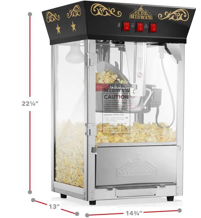 Alt view image 5 of 6 - Olde Midway Popcorn Machine Maker with 8-Ounce Kettle - Black, Vintage-Style Countertop Popper