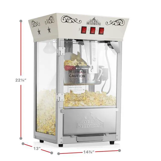 Alt view image 5 of 6 - Olde Midway Popcorn Machine Maker with 8-Ounce Kettle - Cream, Vintage-Style Countertop Popper