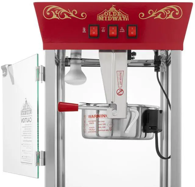 Alt view image 4 of 6 - Olde Midway Popcorn Machine Maker with 8-Ounce Kettle - Red, Vintage-Style Countertop Popper