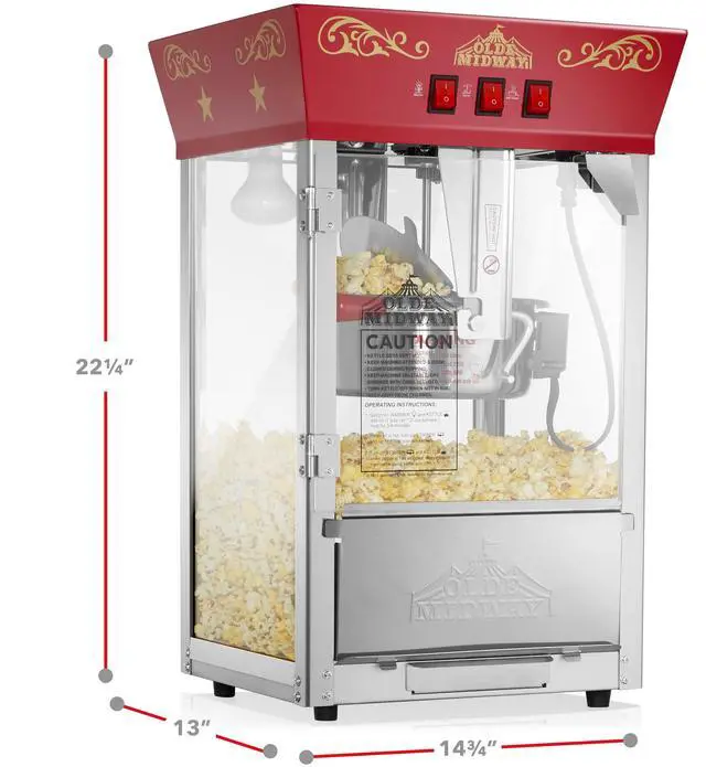 Alt view image 5 of 6 - Olde Midway Popcorn Machine Maker with 8-Ounce Kettle - Red, Vintage-Style Countertop Popper