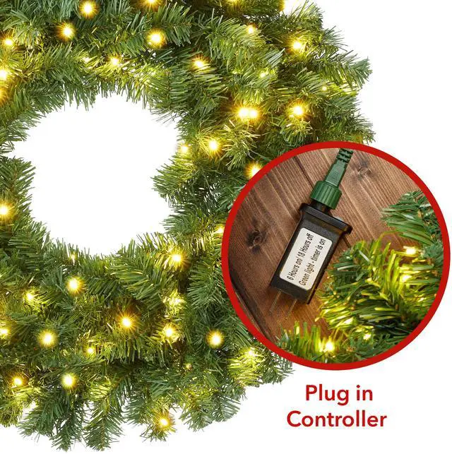 Alt view image 3 of 6 - Casafield 30" Pre-Lit Fir Artificial Christmas Wreath Holiday Décor, 100 LED Lights, 350 PVC Tips for Front Door, Window, or Mantel