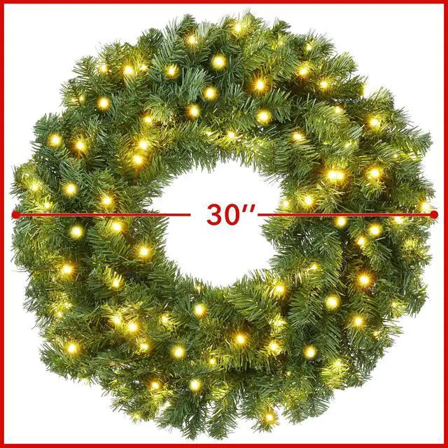 Alt view image 5 of 6 - Casafield 30" Pre-Lit Fir Artificial Christmas Wreath Holiday Décor, 100 LED Lights, 350 PVC Tips for Front Door, Window, or Mantel