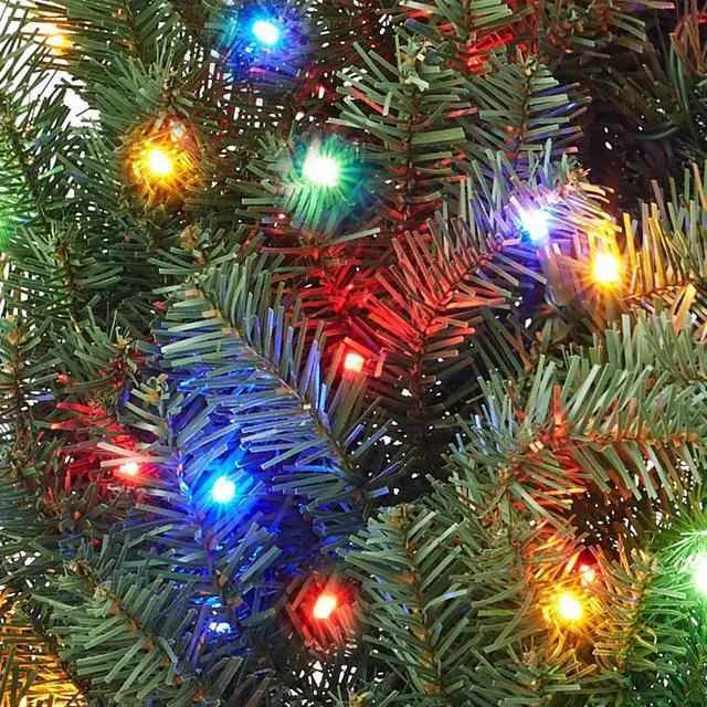 Alt view image 6 of 6 - Casafield 30" Pre-Lit Fir Artificial Christmas Wreath Holiday Décor, 100 LED White & Multicolor Lights, 220 PVC Tips for Front Door, Window, or Mantel