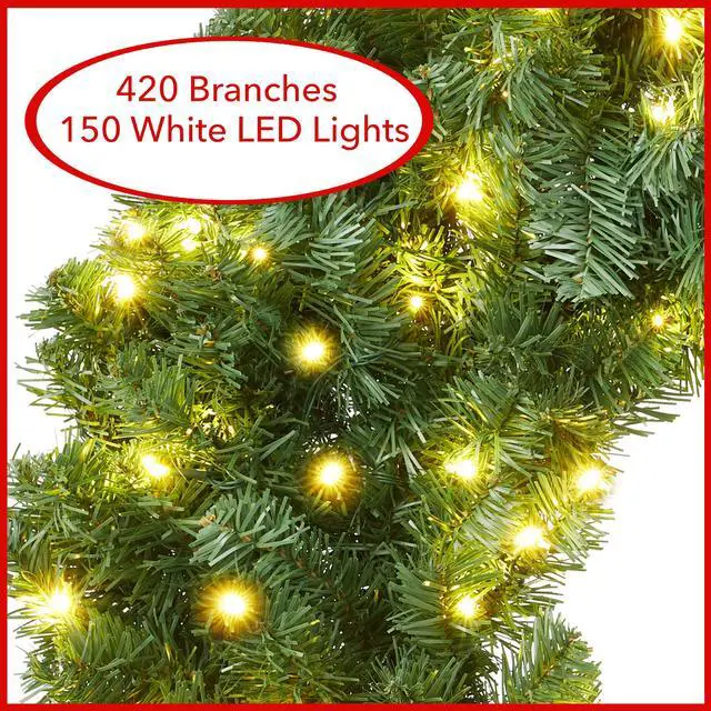 Alt view image 2 of 6 - Casafield 36" Pre-Lit Fir Artificial Christmas Wreath Holiday Décor, 150 LED Lights, 300 PVC Tips for Front Door, Window, or Mantel