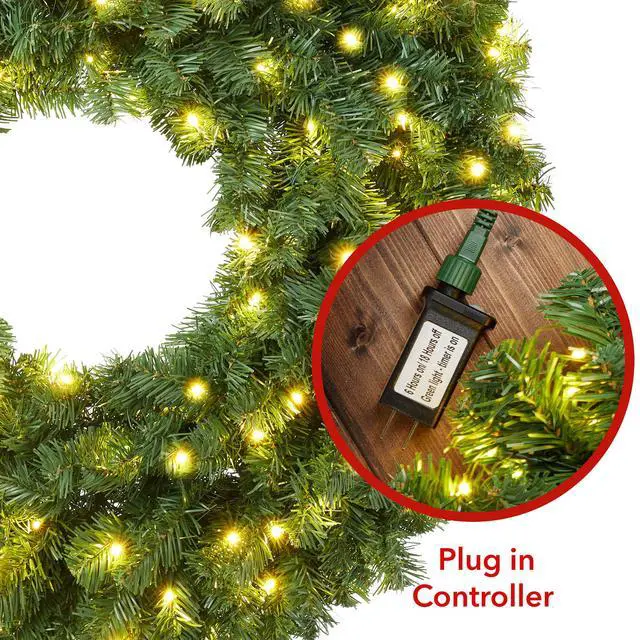 Alt view image 3 of 6 - Casafield 36" Pre-Lit Fir Artificial Christmas Wreath Holiday Décor, 150 LED Lights, 300 PVC Tips for Front Door, Window, or Mantel