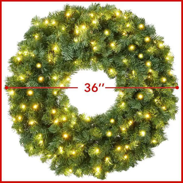 Alt view image 5 of 6 - Casafield 36" Pre-Lit Fir Artificial Christmas Wreath Holiday Décor, 150 LED Lights, 300 PVC Tips for Front Door, Window, or Mantel