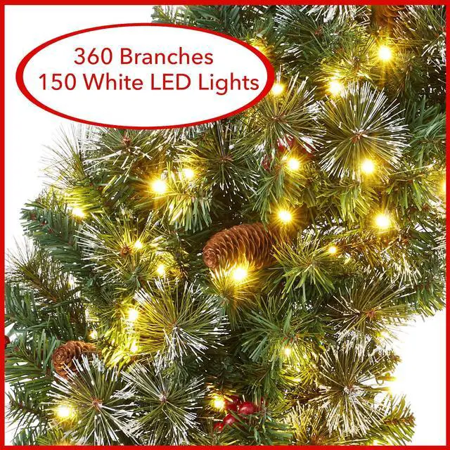 Alt view image 2 of 6 - Casafield 36" Pre-Lit Fir Artificial Christmas Wreath Holiday Décor, 150 LED Lights, 360 PVC Tips Pinecones, Berries for Front Door, Window, or Mantel