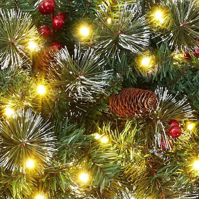 Alt view image 6 of 6 - Casafield 36" Pre-Lit Fir Artificial Christmas Wreath Holiday Décor, 150 LED Lights, 360 PVC Tips Pinecones, Berries for Front Door, Window, or Mantel