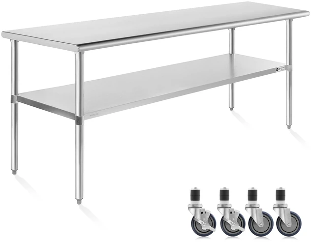 Main image of KUTLER Stainless Steel Table with Caster Wheels 30" x 60", NSF Commercial Kitchen Prep and Work Table with Undershelf