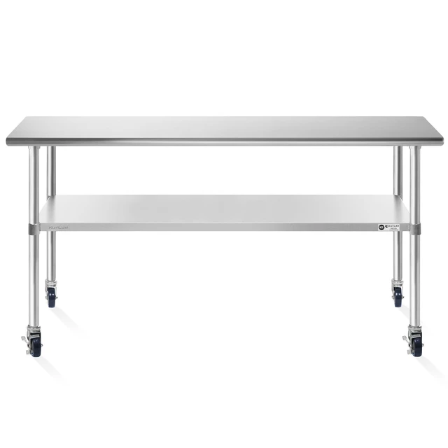 Alt view image 2 of 6 - KUTLER Stainless Steel Table with Caster Wheels 30" x 60", NSF Commercial Kitchen Prep and Work Table with Undershelf