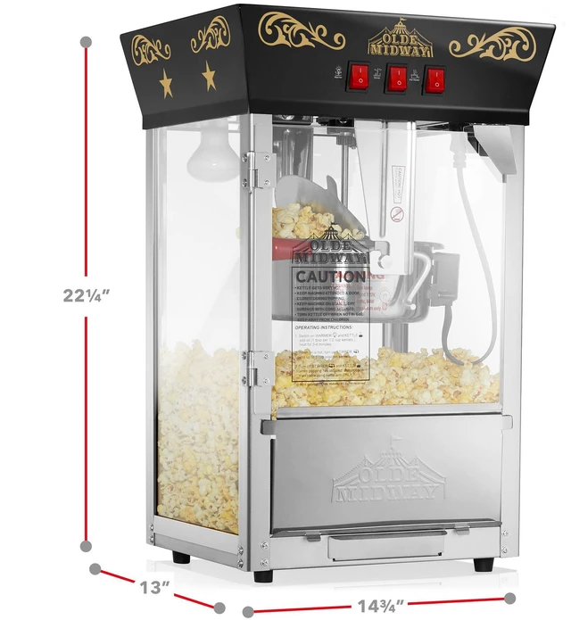 Alt view image 5 of 6 - Olde Midway Popcorn Machine Maker with 8-Ounce Kettle - Black, Vintage-Style Countertop Popper