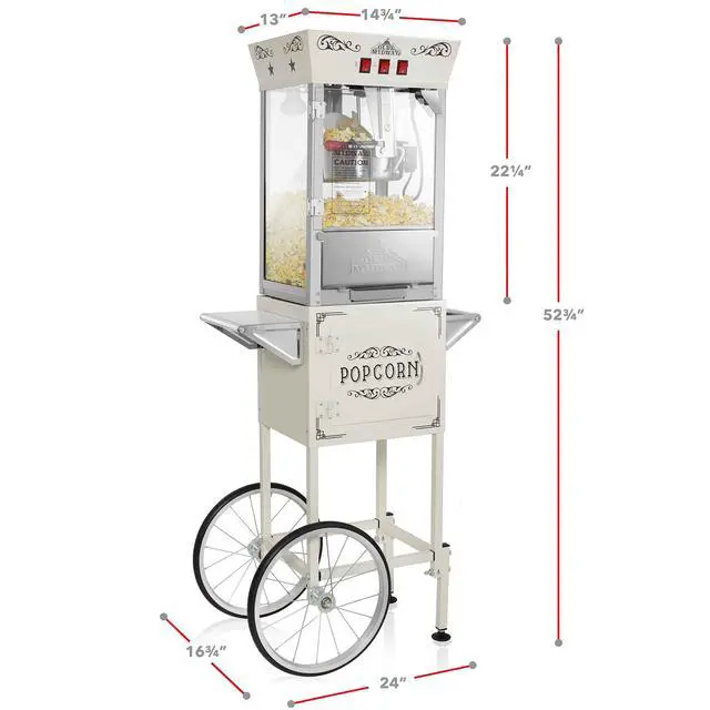 Alt view image 5 of 6 - Olde Midway Popcorn Machine Maker w/ Cart and 8-Ounce Kettle - Cream, Vintage-Style Popper on Wheels