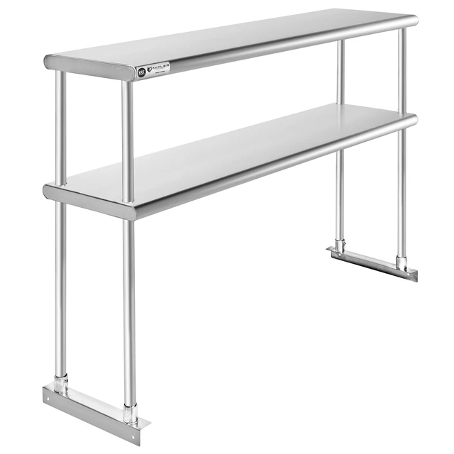 Alt view image 2 of 6 - KUTLER Stainless Steel Double Overshelf 48" x 12", NSF Commercial 2-Tier Shelf for Prep and Work Tables