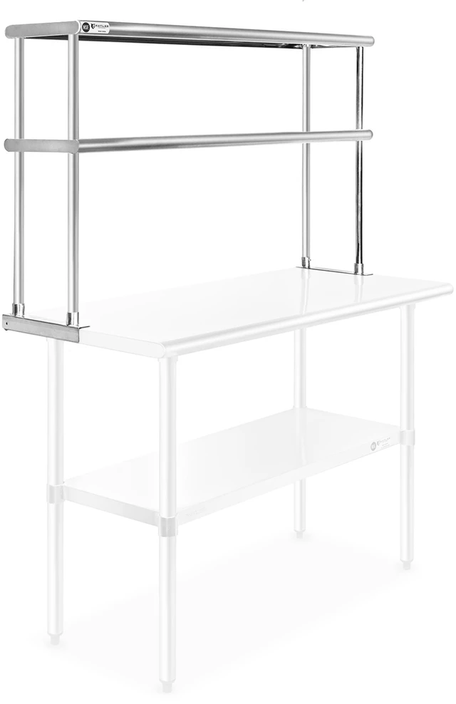 Main image of KUTLER Stainless Steel Double Overshelf 48" x 12", NSF Commercial 2-Tier Shelf for Prep and Work Tables