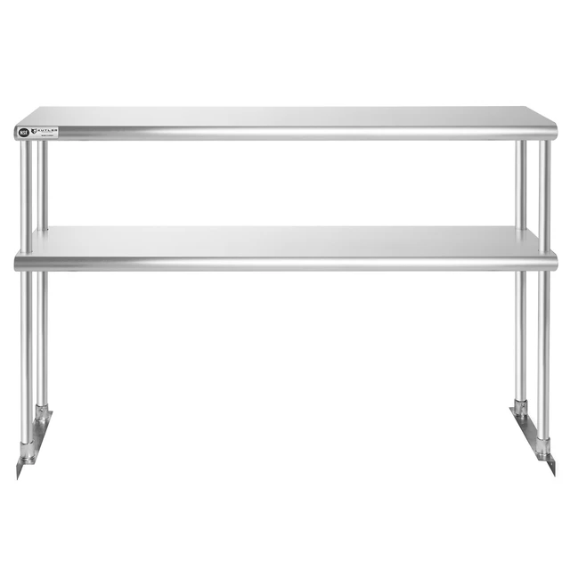 Alt view image 3 of 6 - KUTLER Stainless Steel Double Overshelf 48" x 12", NSF Commercial 2-Tier Shelf for Prep and Work Tables