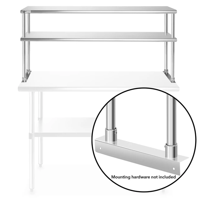 Alt view image 4 of 6 - KUTLER Stainless Steel Double Overshelf 48" x 12", NSF Commercial 2-Tier Shelf for Prep and Work Tables
