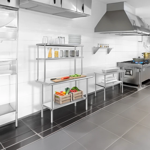 Alt view image 6 of 6 - KUTLER Stainless Steel Double Overshelf 48" x 12", NSF Commercial 2-Tier Shelf for Prep and Work Tables