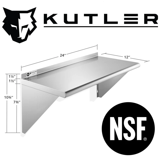 Alt view image 2 of 6 - KUTLER Stainless Steel Shelf - 12" x 24", NSF Commercial Wall Mount Shelves for Restaurant, Kitchen, Home