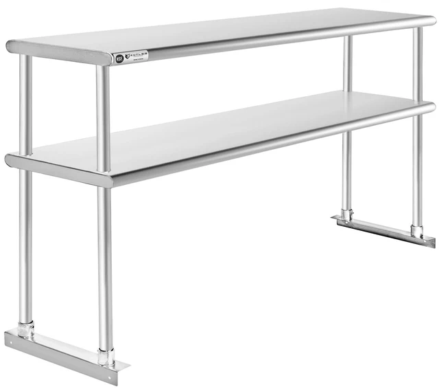 Alt view image 2 of 6 - KUTLER Stainless Steel Double Overshelf 60" x 12", NSF Commercial 2-Tier Shelf for Prep and Work Tables