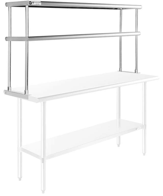Main image of KUTLER Stainless Steel Double Overshelf 60" x 12", NSF Commercial 2-Tier Shelf for Prep and Work Tables