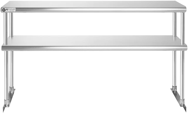 Alt view image 3 of 6 - KUTLER Stainless Steel Double Overshelf 60" x 12", NSF Commercial 2-Tier Shelf for Prep and Work Tables