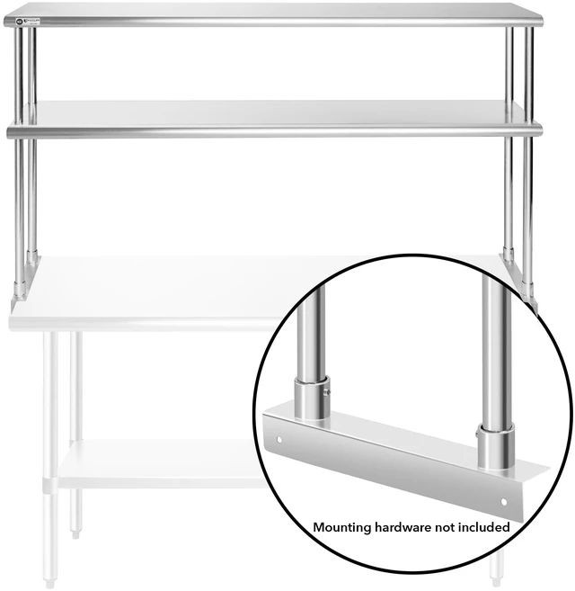 Alt view image 4 of 6 - KUTLER Stainless Steel Double Overshelf 60" x 12", NSF Commercial 2-Tier Shelf for Prep and Work Tables