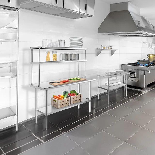 Alt view image 6 of 6 - KUTLER Stainless Steel Double Overshelf 60" x 12", NSF Commercial 2-Tier Shelf for Prep and Work Tables