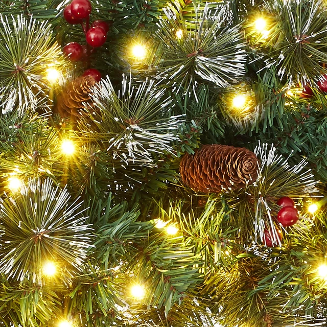 Alt view image 6 of 6 - Casafield 30" Pre-Lit Fir Artificial Christmas Wreath Holiday Décor, 100 LED Lights, 260 PVC Tips Pinecones, Berries for Front Door, Window, or Mantel